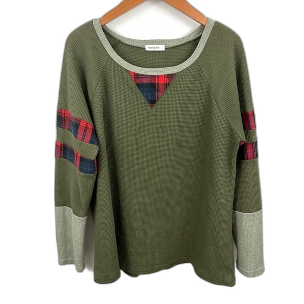 ANDTHEWHY Green Long Sleeve Plaid Thermal Shirt Size Large Casual Comfy